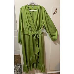 Anthropologie Ryegrass Women’s Dress Galveston Green Wrap Ruffle Size 2X NWT